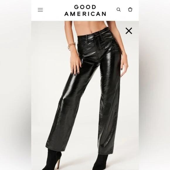 Good American Women's Textured Vinyl Straight Leg Pants Size 8 - Picture 1 of 8